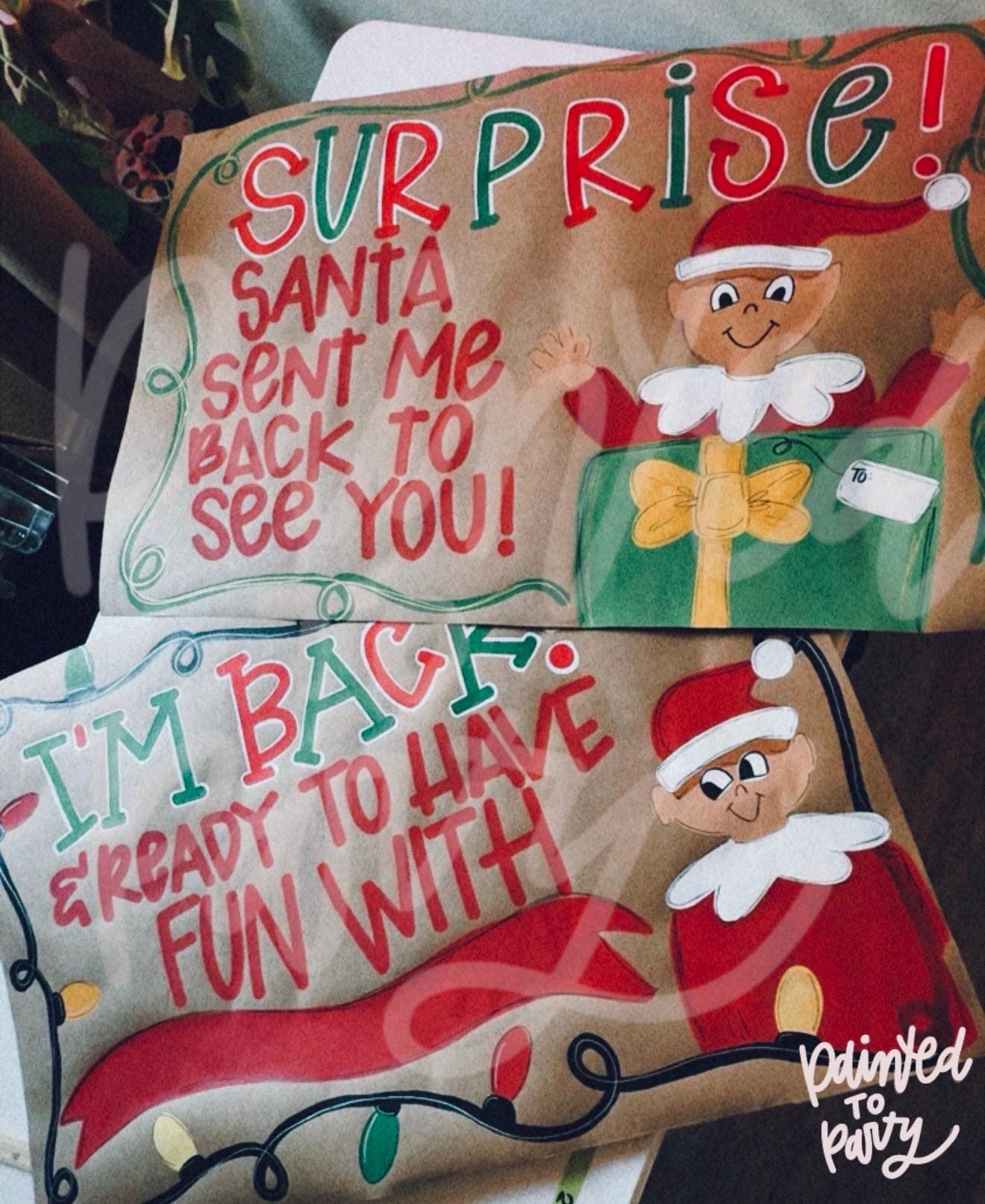 Custom Hand-Painted Elf Returns Banner: Christmas Decor